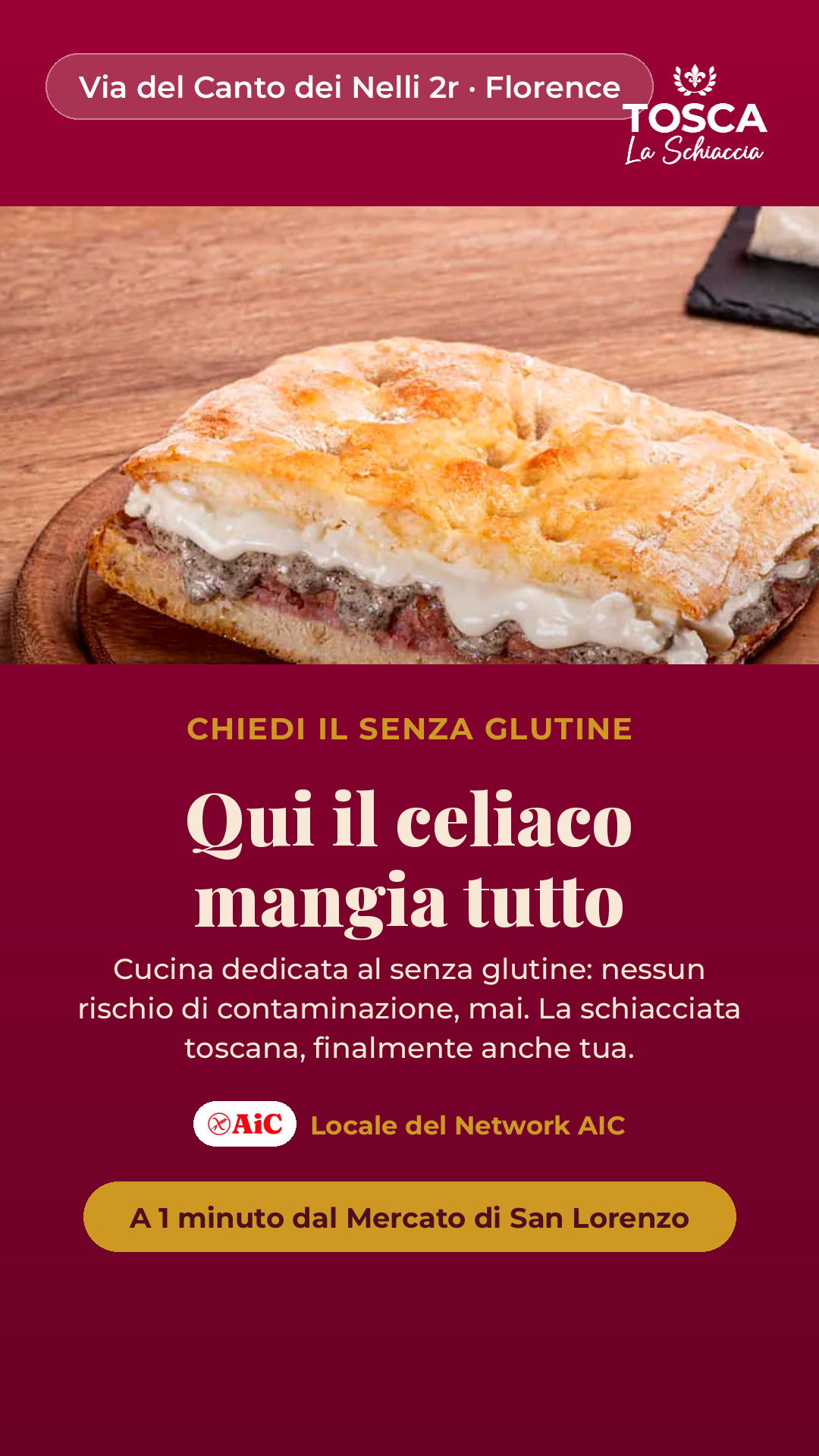 Campagne Meta Ads per aziende 2 Storia Instagram di Tosca La Schiaccia: Qui il celiaco mangia tutto
